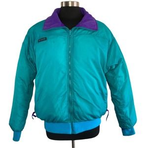 Columbia reversible insulated quilted ski coat. Teal/purple. Women's Medium.